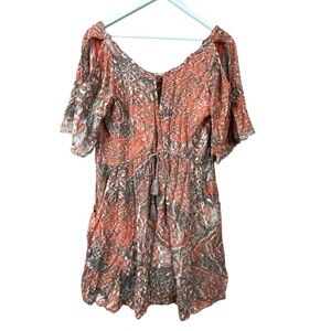 Free People Coral Orange Boho Keyhole Neckline Layer Dress Women Sz M
